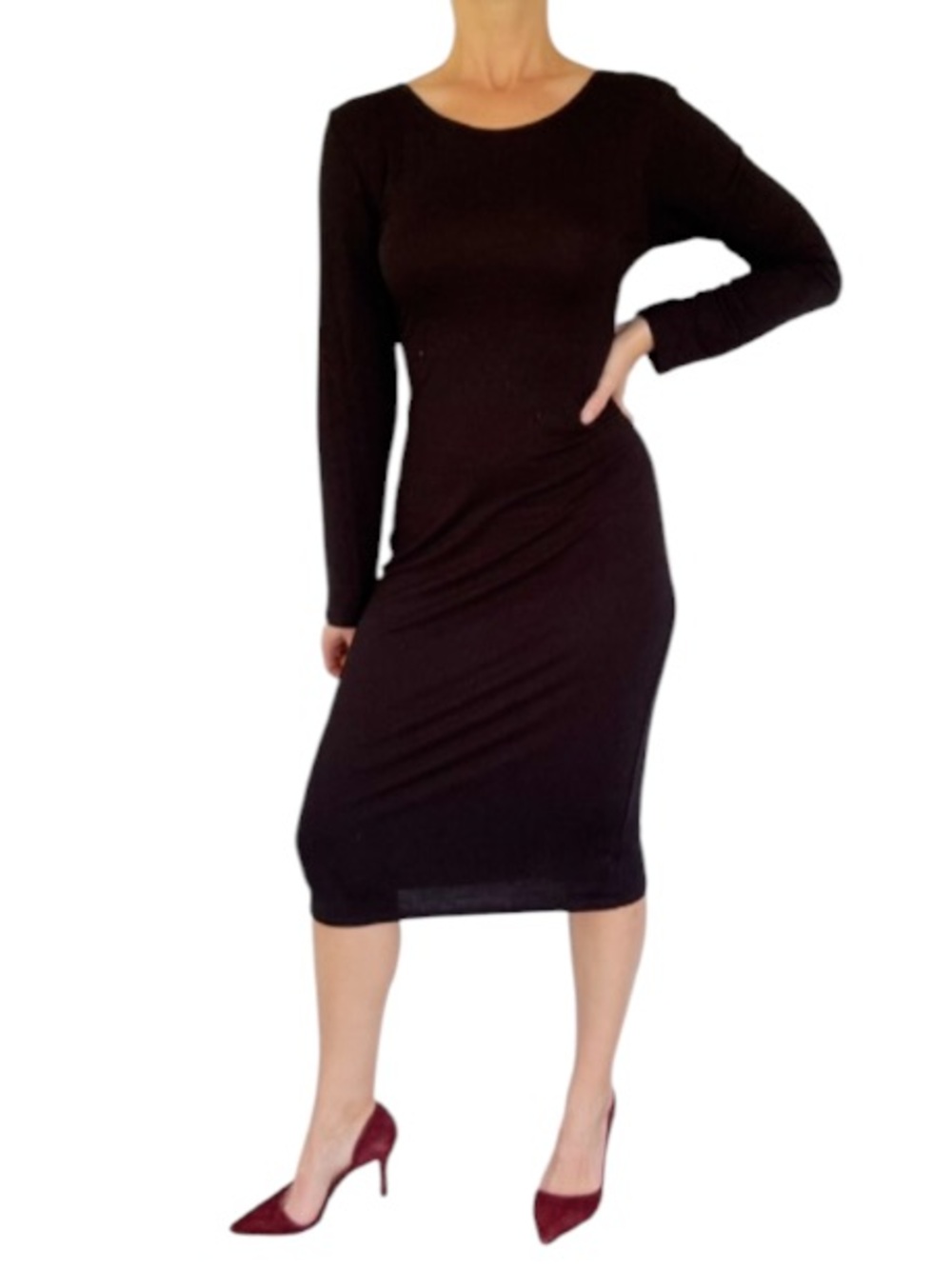 Miss Blush black long sleeve bodycon stretch midi length dress size XL
